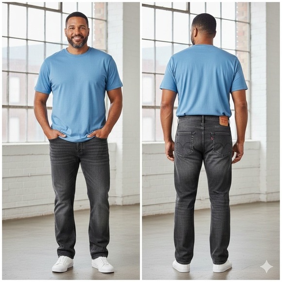 Levi's Other - LEVI'S 569 Loose Straight Jeans 42x32 Black Dark Wash Denim Baggy Relaxed Fit